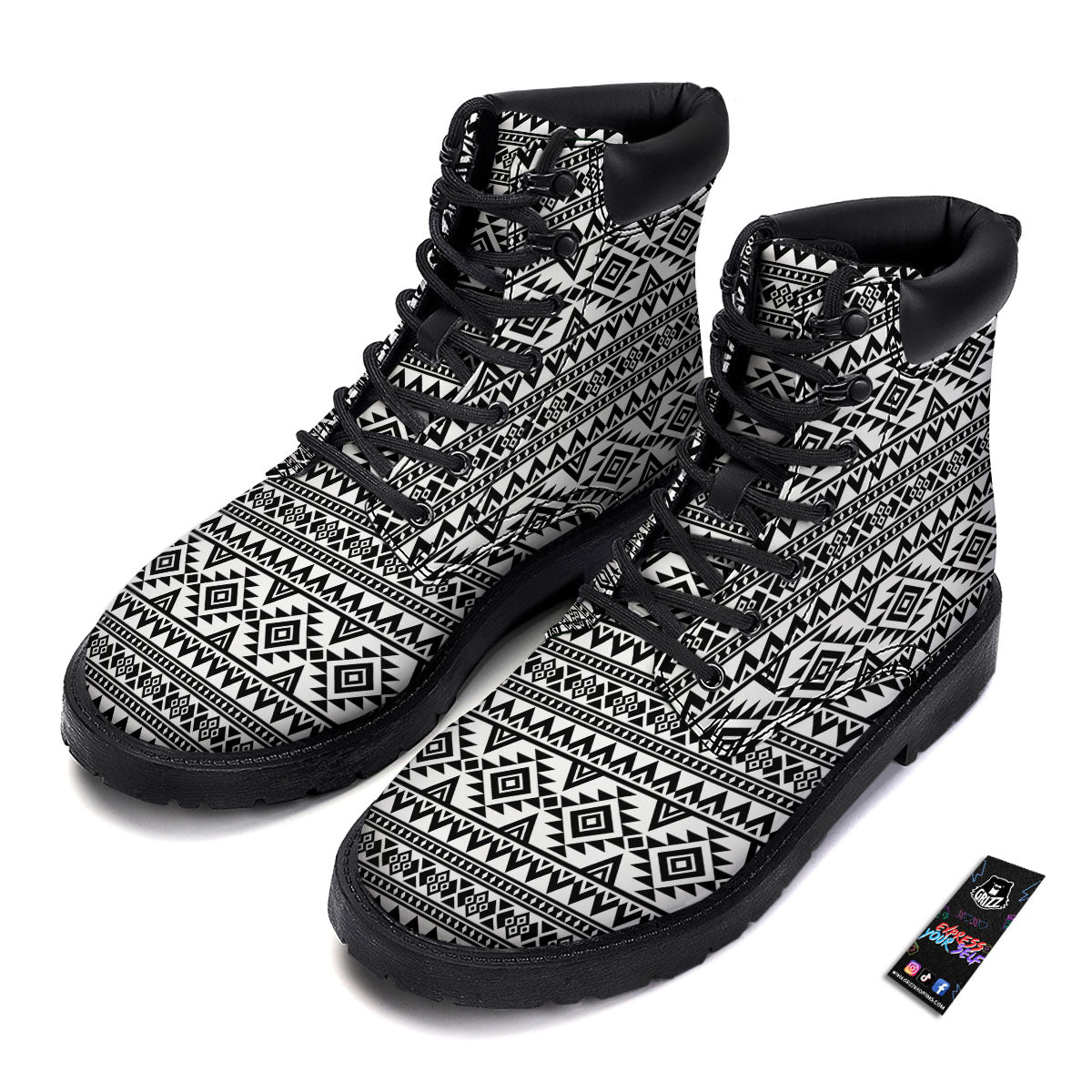 Aztec Black Ethnic Print Pattern Boots-grizzshop