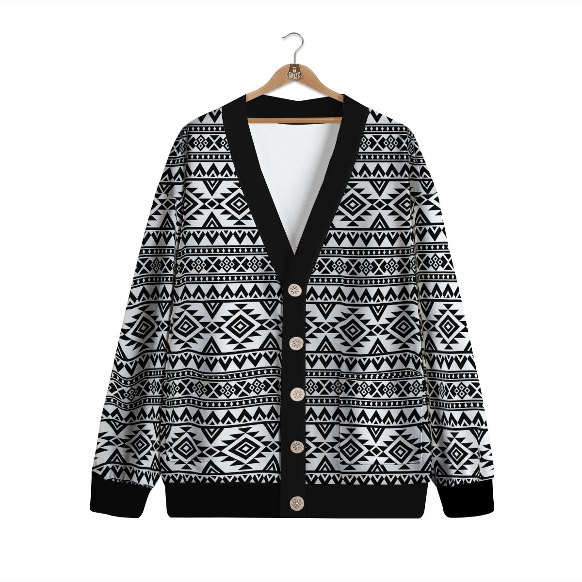 Aztec Black Ethnic Print Pattern Cardigan-grizzshop