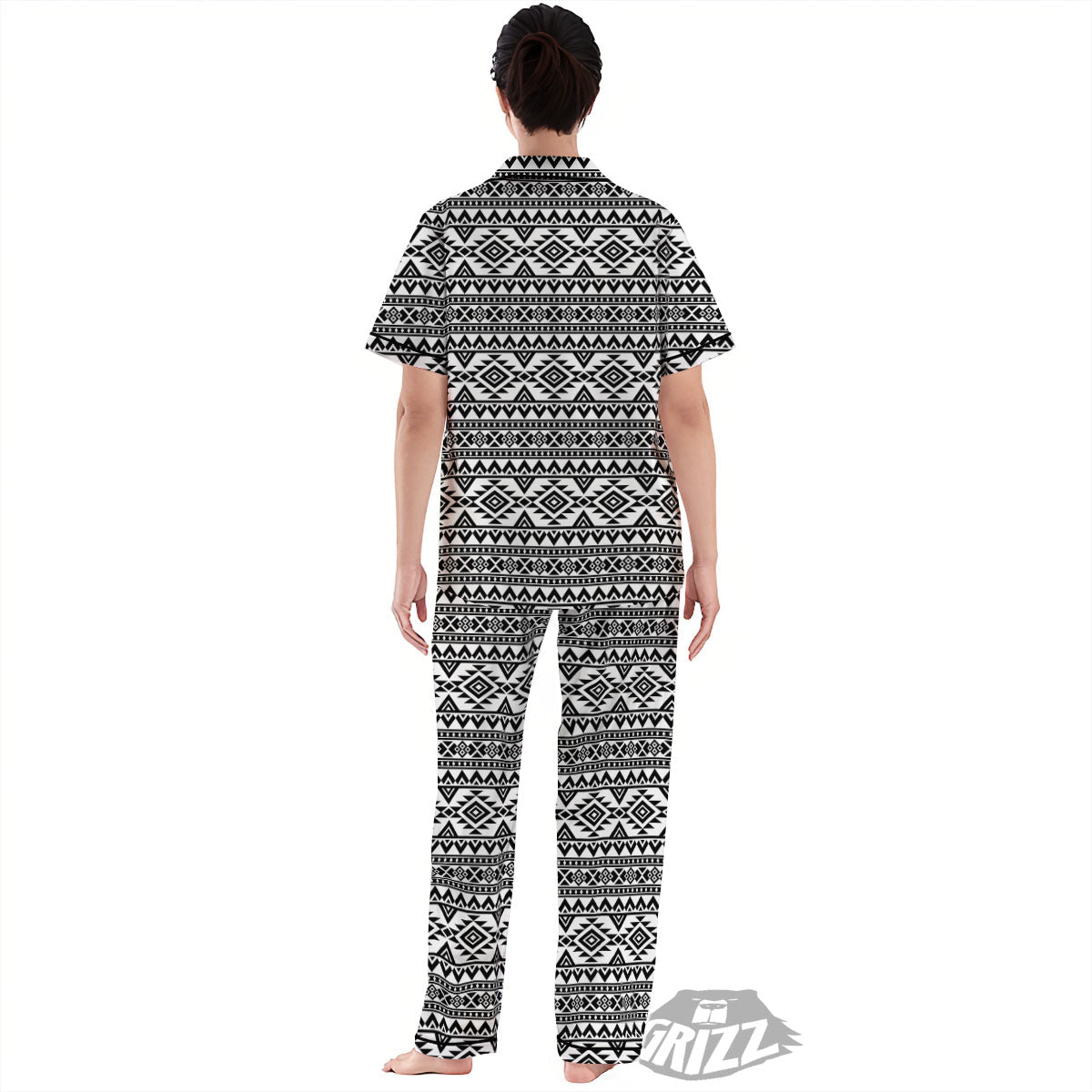 Aztec Black Ethnic Print Pattern Women's Pajamas Set-grizzshop