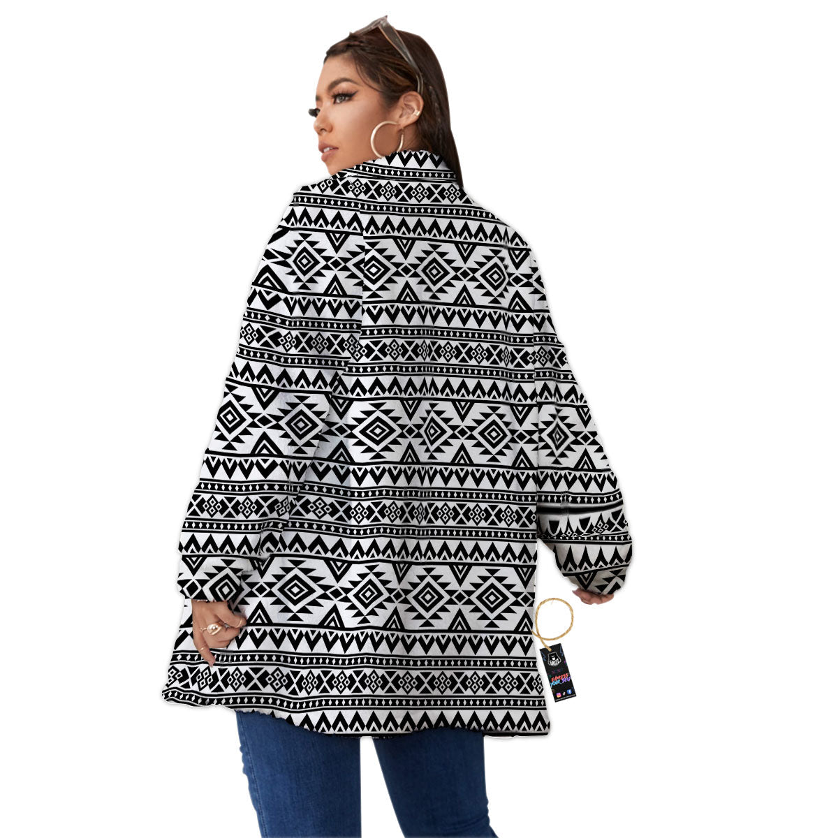 Aztec Black Ethnic Print Pattern Women's Sherpa Jacket-grizzshop