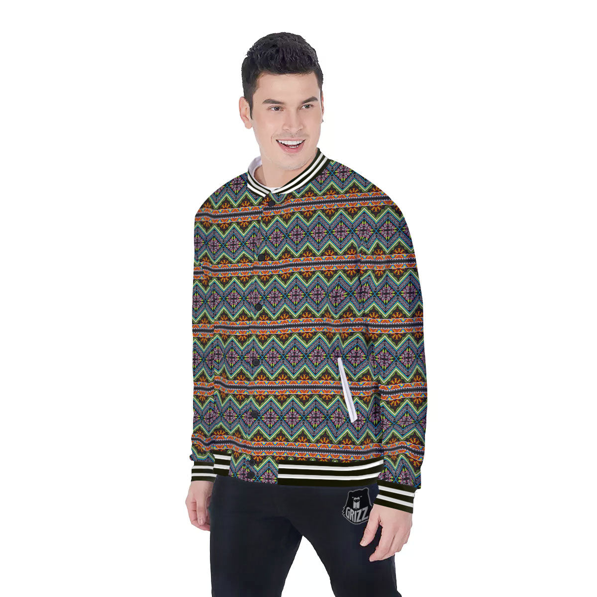 Aztec Boho Tribal Print Pattern Baseball Jacket-grizzshop