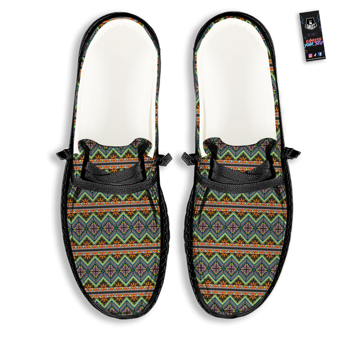Aztec Boho Tribal Print Pattern Black Loafers-grizzshop
