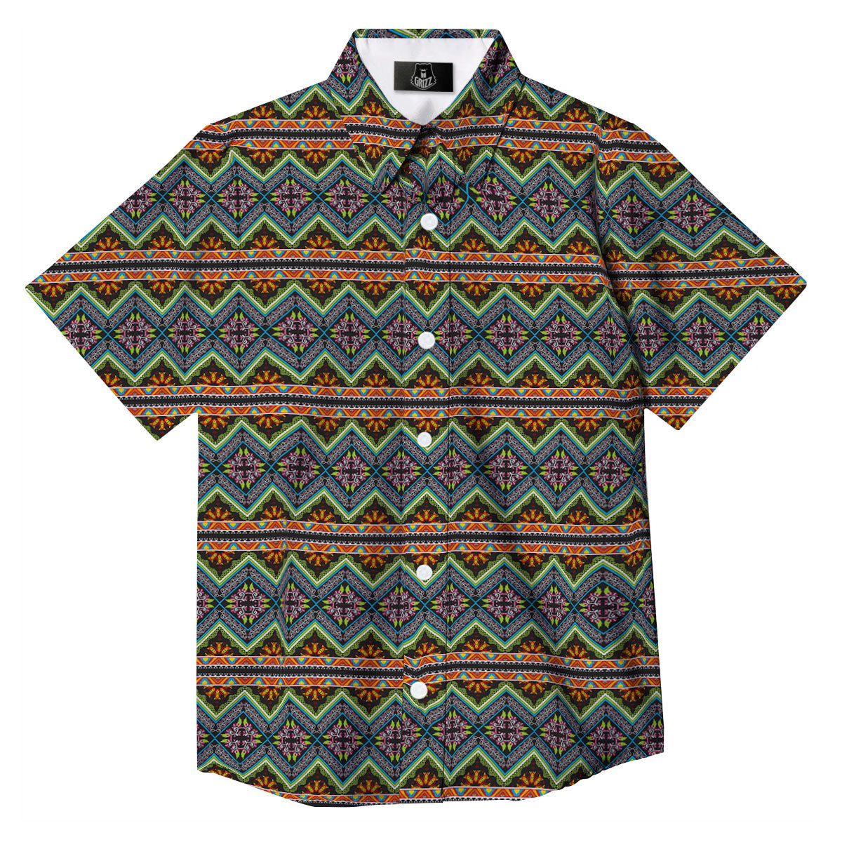 Aztec Boho Tribal Print Pattern Button Up Shirt-grizzshop