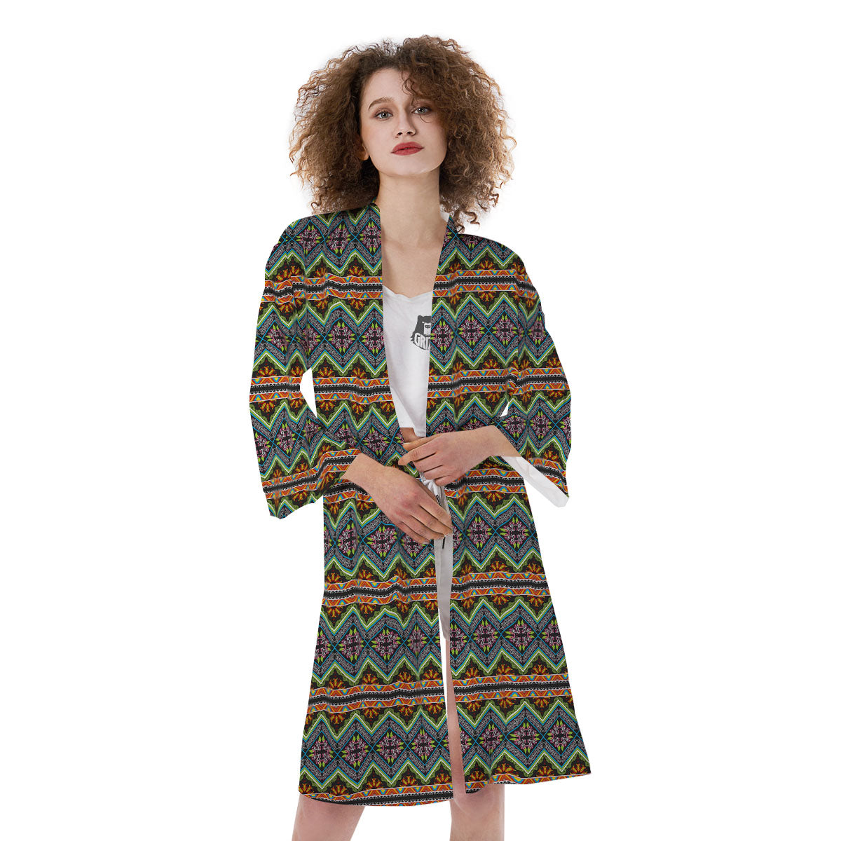 Aztec Boho Tribal Print Pattern Kimono-grizzshop