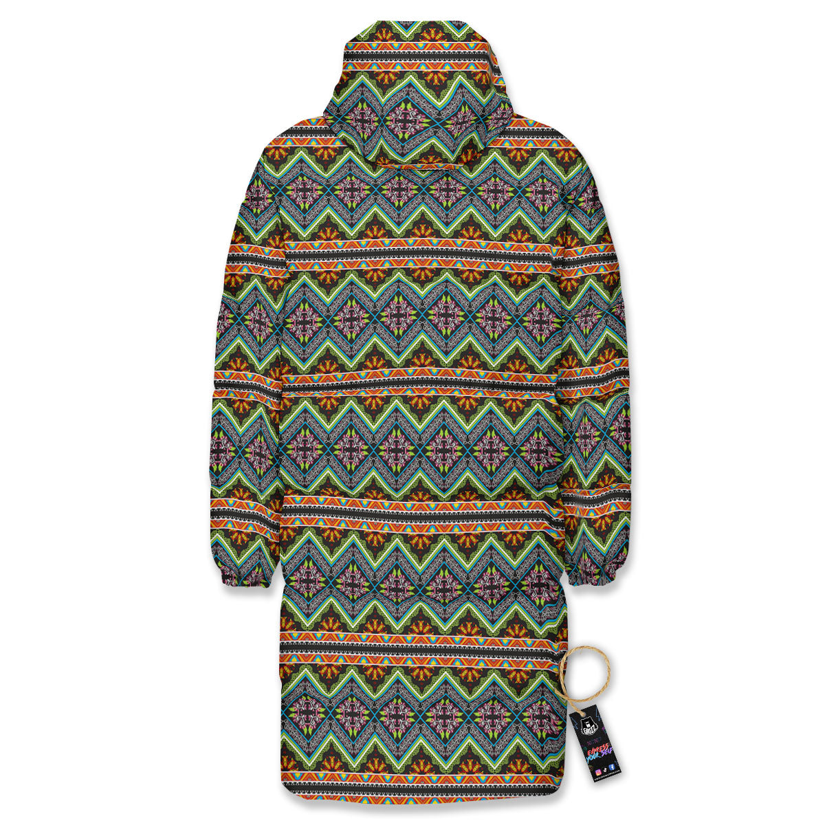 Aztec Boho Tribal Print Pattern Long Down Jacket-grizzshop