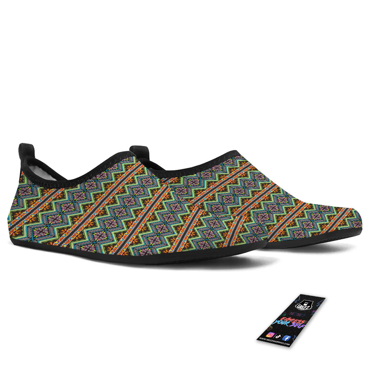 Aztec Boho Tribal Print Pattern Water Shoes-grizzshop