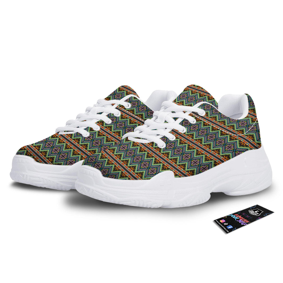 Aztec Boho Tribal Print Pattern White Chunky Shoes-grizzshop