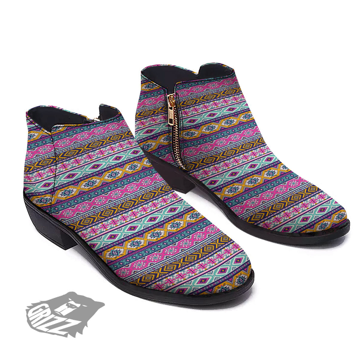 Aztec Bright Colors Print Pattern Ankle Boots-grizzshop