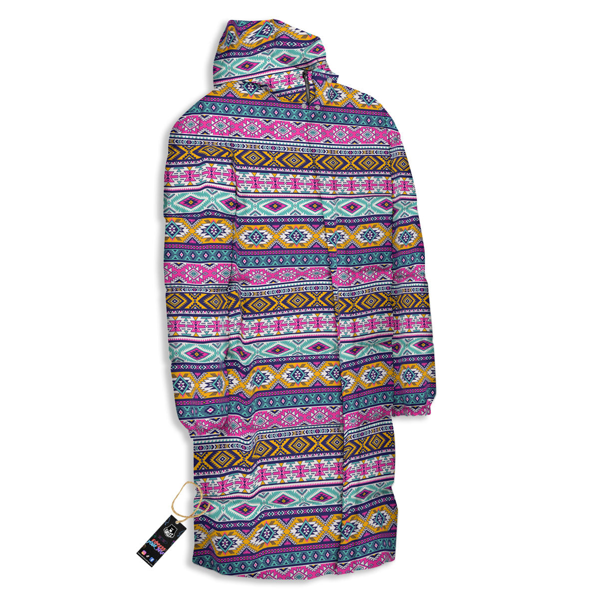 Aztec Bright Colors Print Pattern Long Down Jacket-grizzshop