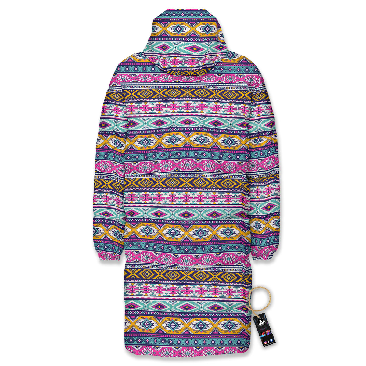 Aztec Bright Colors Print Pattern Long Down Jacket-grizzshop