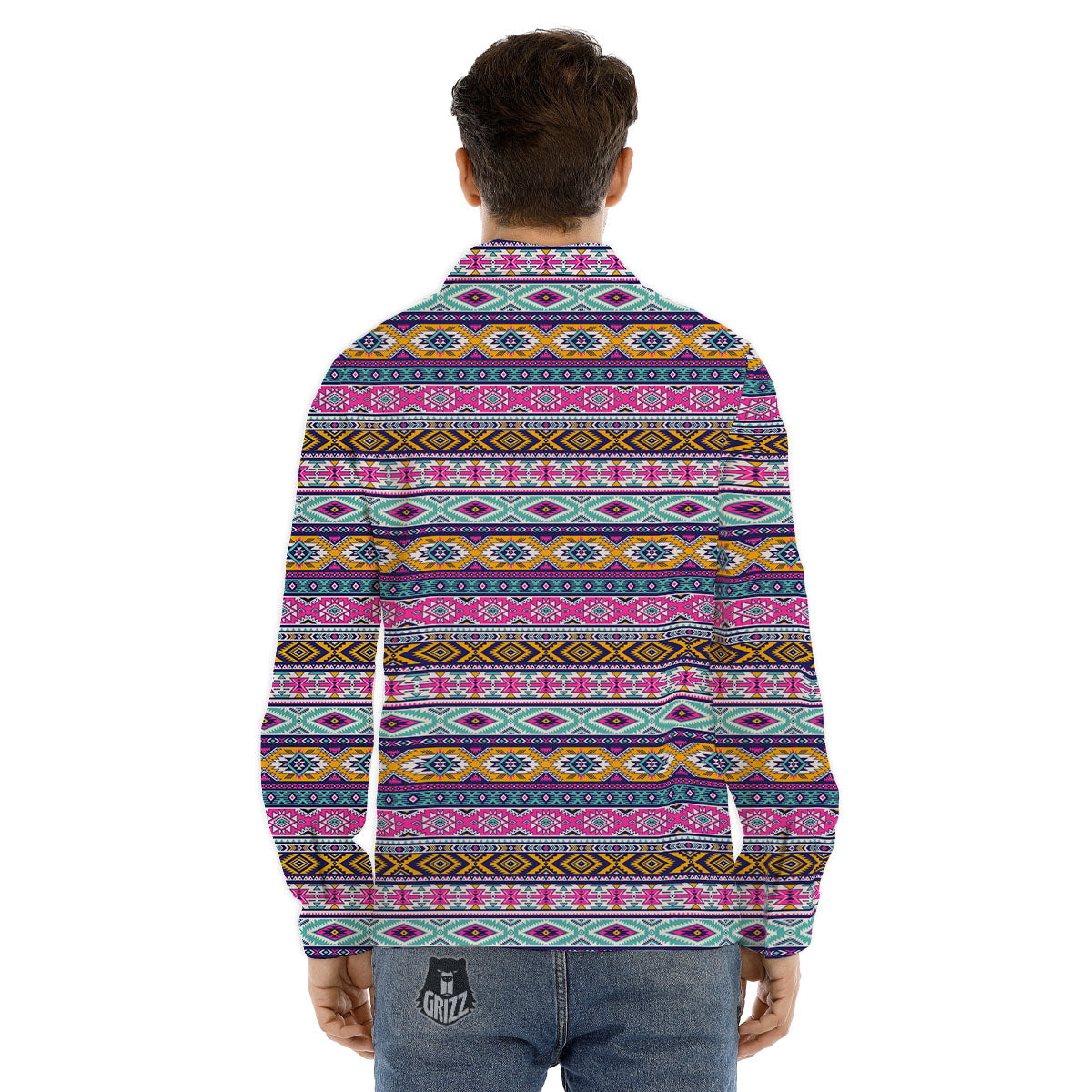 Aztec Bright Colors Print Pattern Men's Dress Shirts-grizzshop