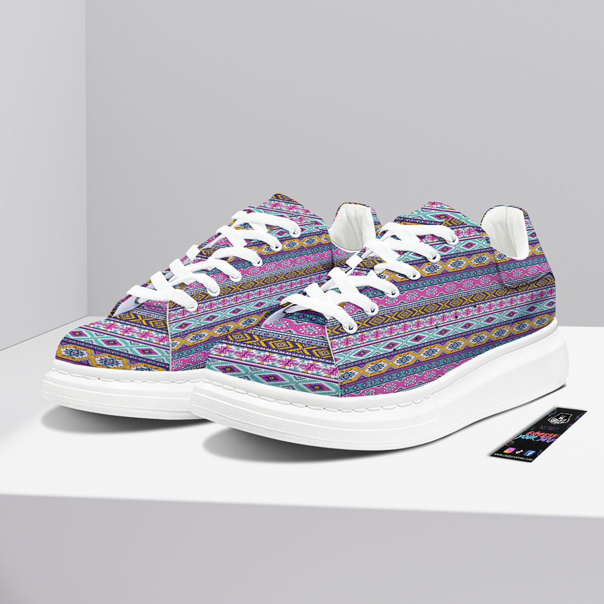 Aztec Bright Colors Print Pattern Platform Shoes-grizzshop