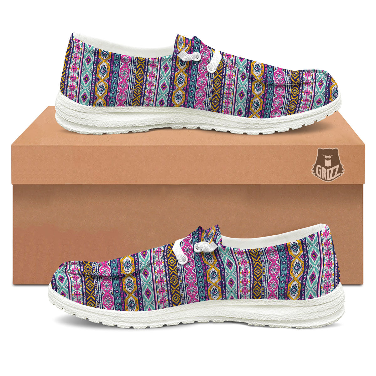 Aztec Bright Colors Print Pattern White Loafers-grizzshop