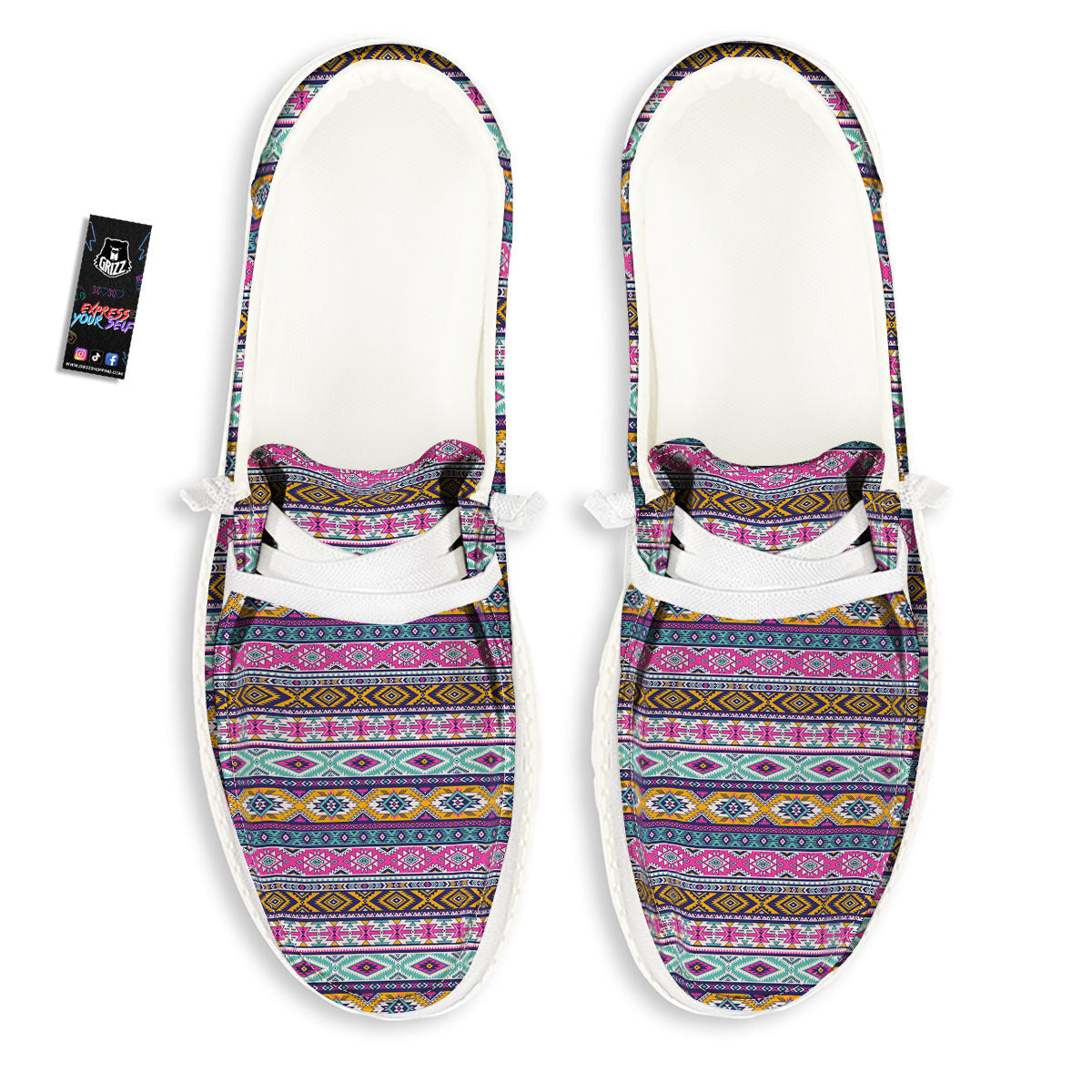 Aztec Bright Colors Print Pattern White Loafers-grizzshop