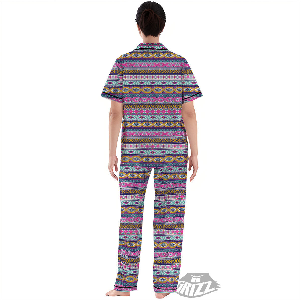 Aztec Bright Colors Print Pattern Women's Pajamas Set-grizzshop