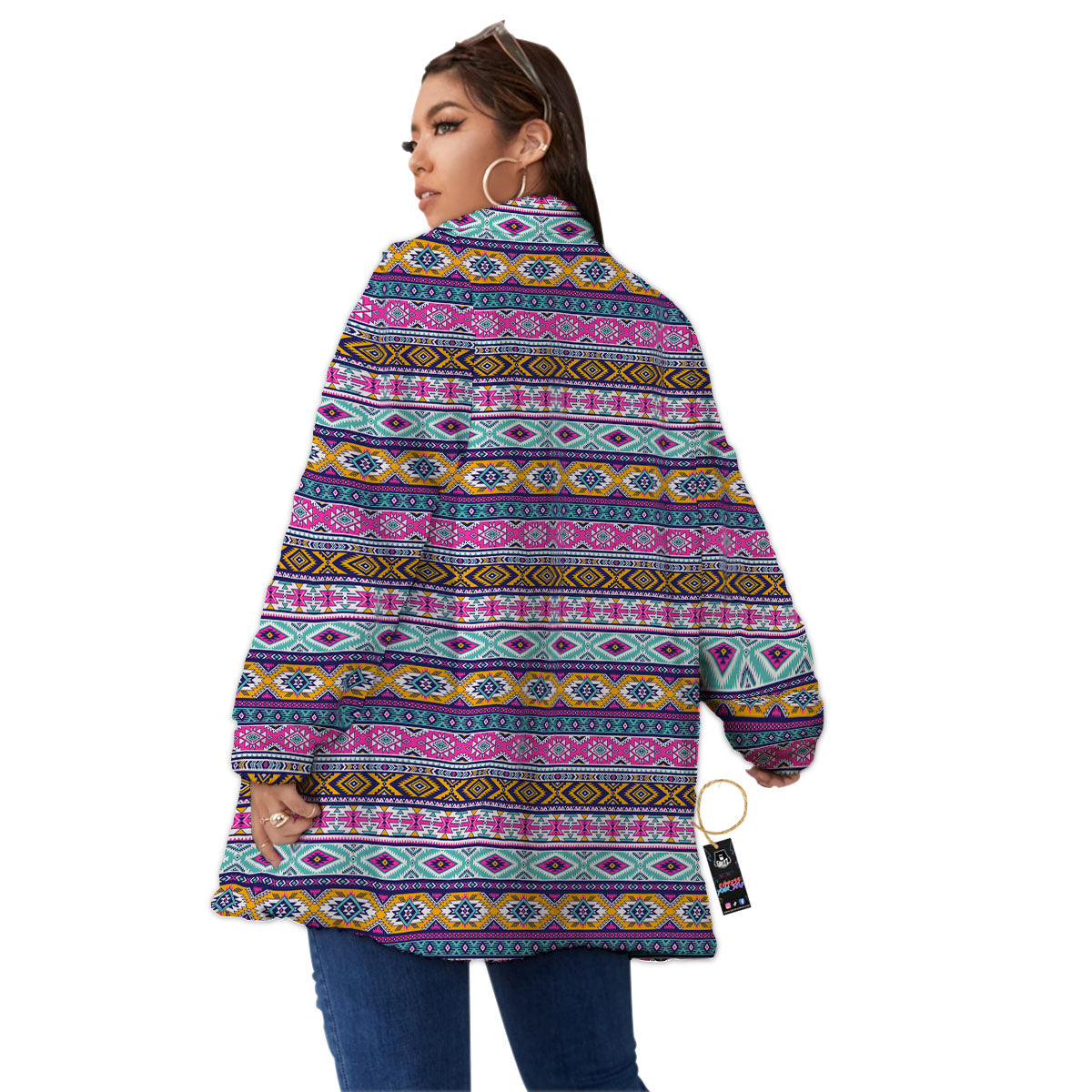 Aztec Bright Colors Print Pattern Women's Sherpa Jacket-grizzshop