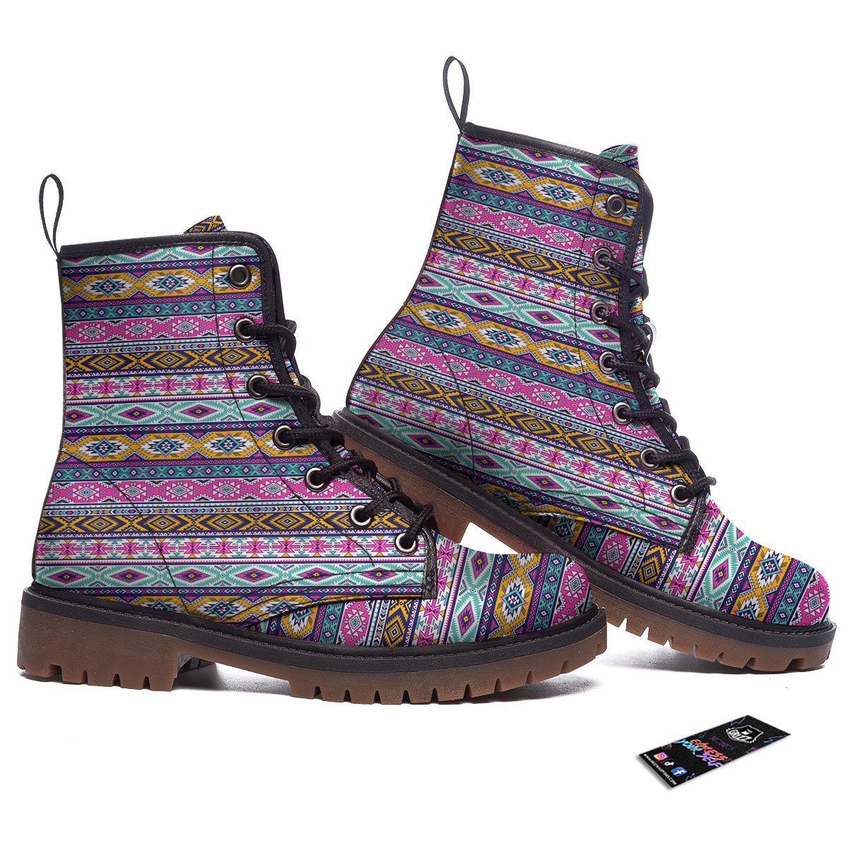 Aztec Bright Colors Print Pattern Work Boots-grizzshop