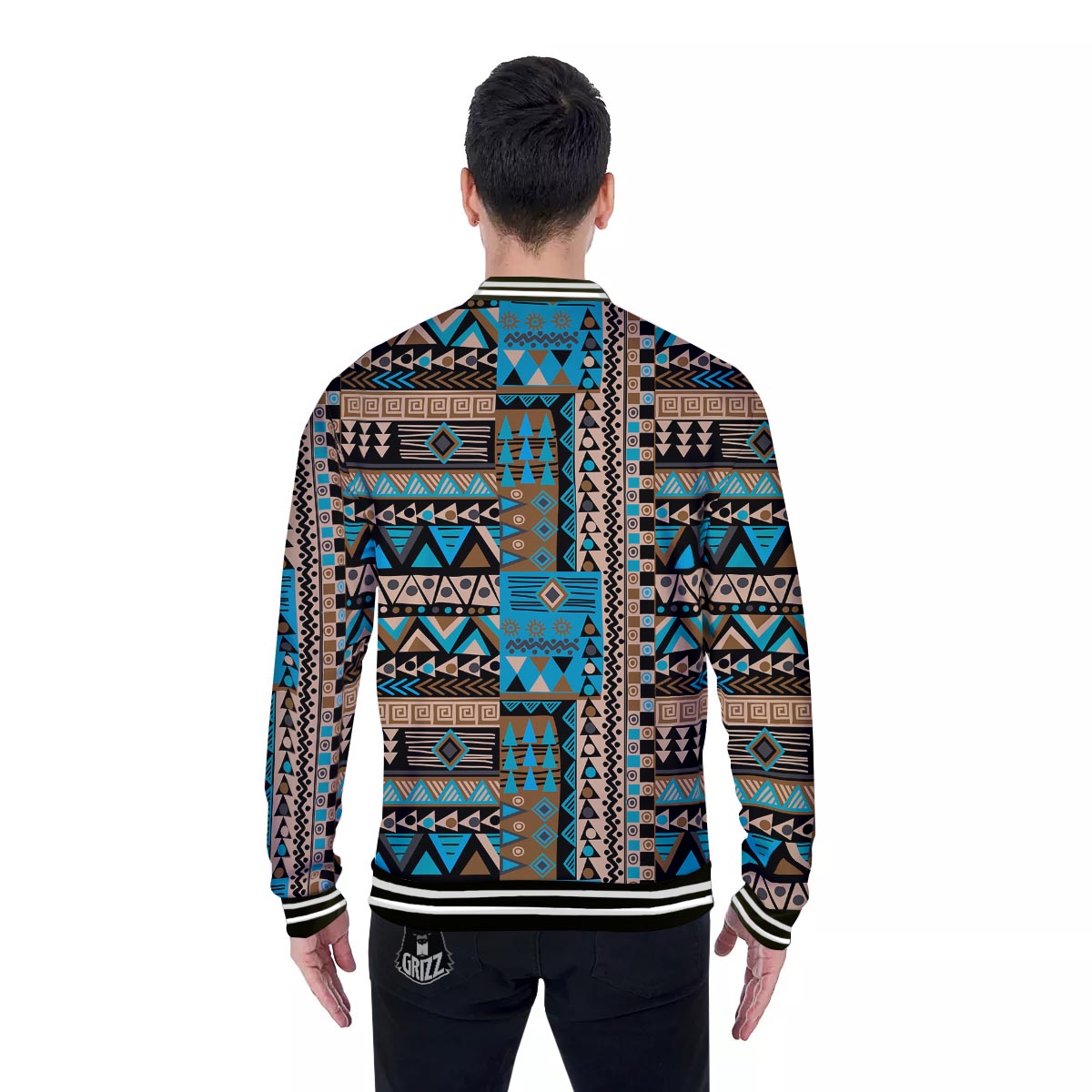 Aztec Brown And Teal Print Pattern Baseball Jacket-grizzshop