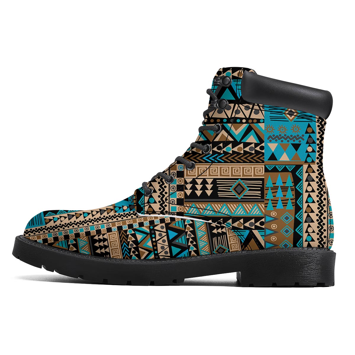 Aztec Brown And Teal Print Pattern Boots-grizzshop