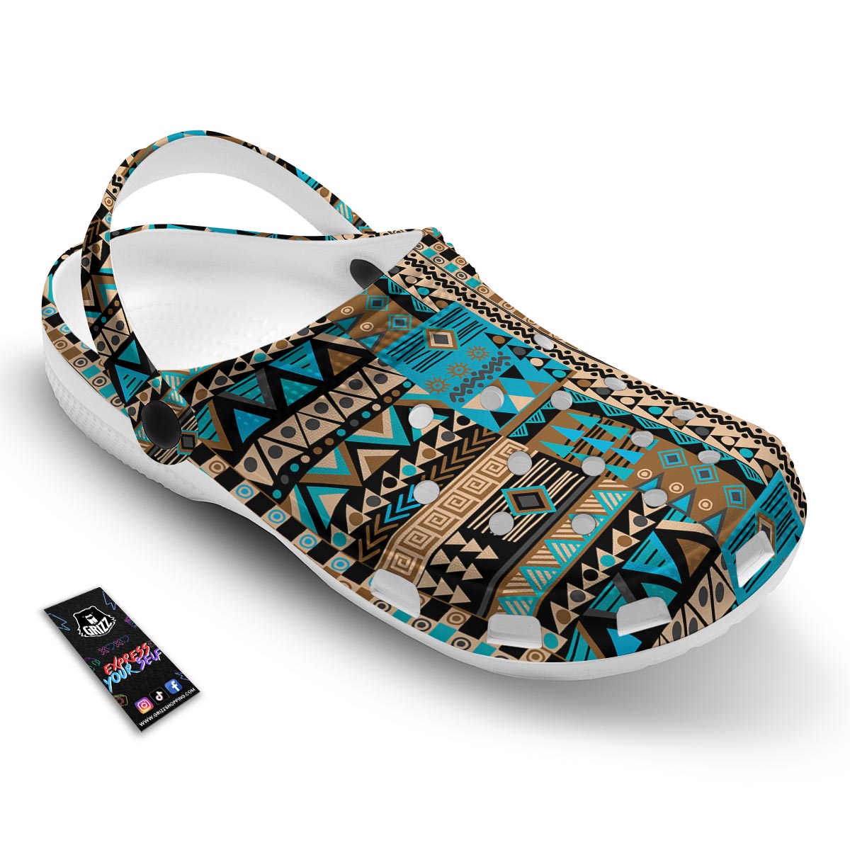 Aztec Brown And Teal Print Pattern Clog-grizzshop