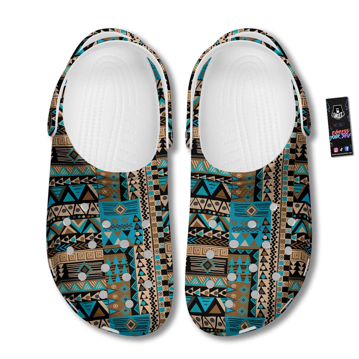 Aztec Brown And Teal Print Pattern Clog-grizzshop