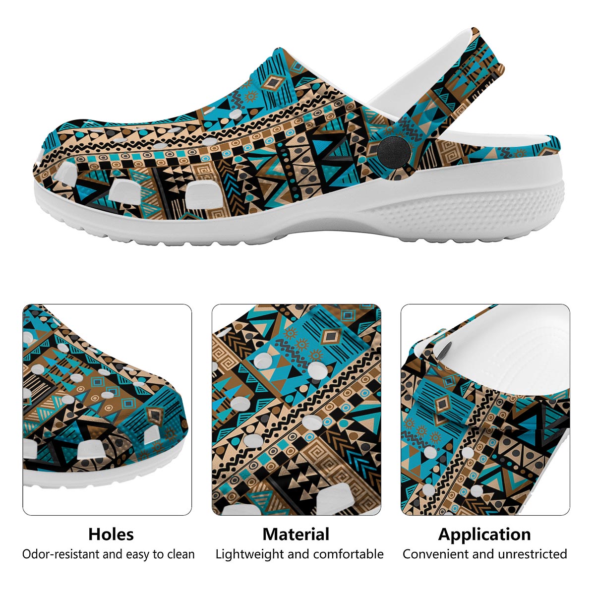 Aztec Brown And Teal Print Pattern Clog-grizzshop
