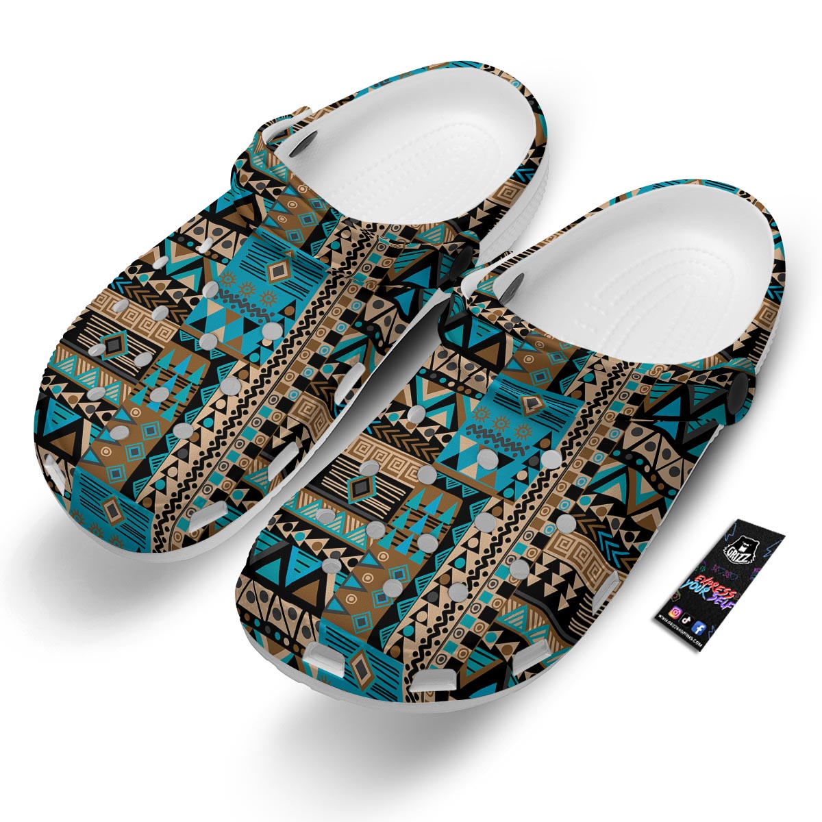 Aztec Brown And Teal Print Pattern Clog-grizzshop