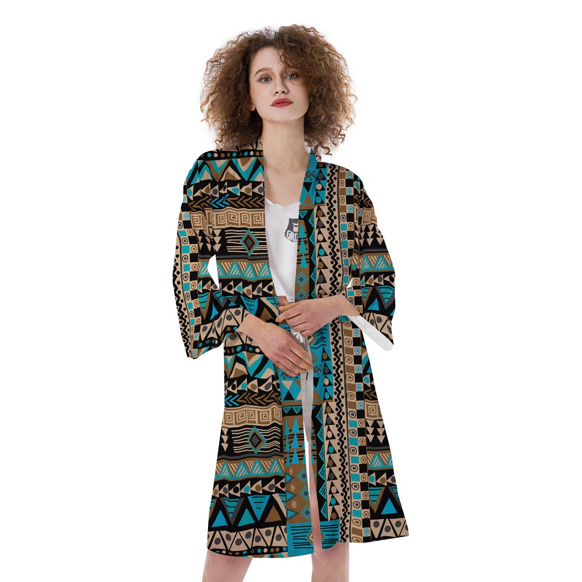 Aztec Brown And Teal Print Pattern Kimono-grizzshop