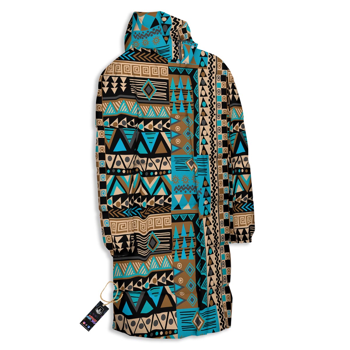 Aztec Brown And Teal Print Pattern Long Down Jacket-grizzshop