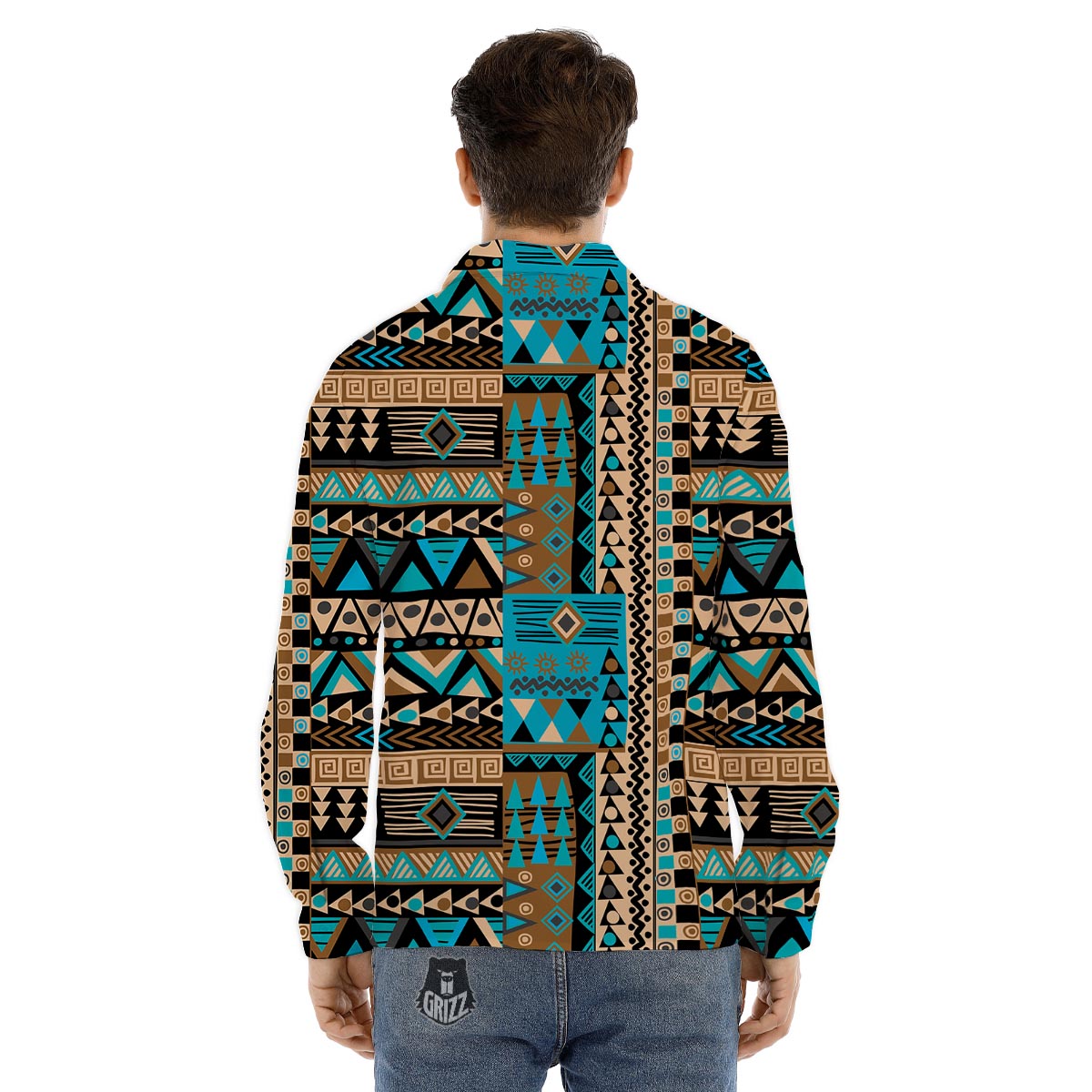 Aztec Brown And Teal Print Pattern Men's Dress Shirts-grizzshop