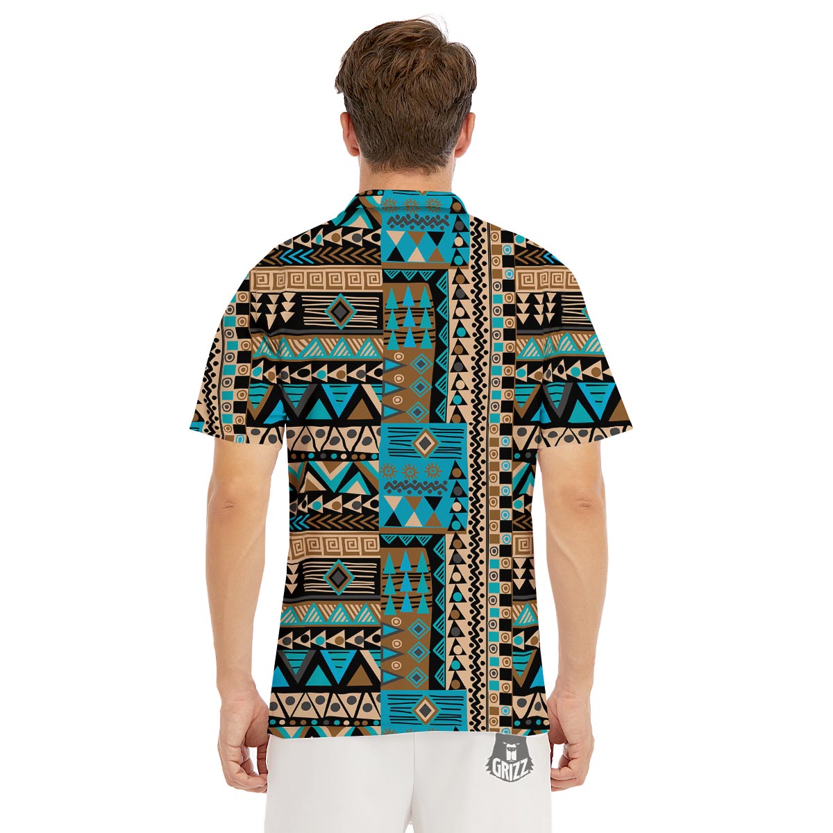 Aztec Brown And Teal Print Pattern Men's Golf Shirts-grizzshop