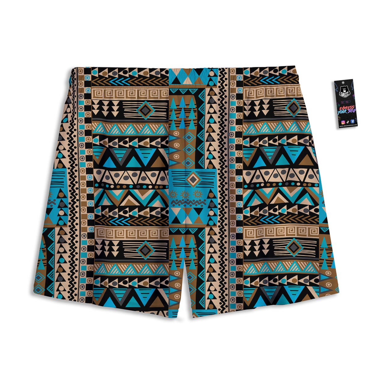 Aztec Brown And Teal Print Pattern Mesh Shorts