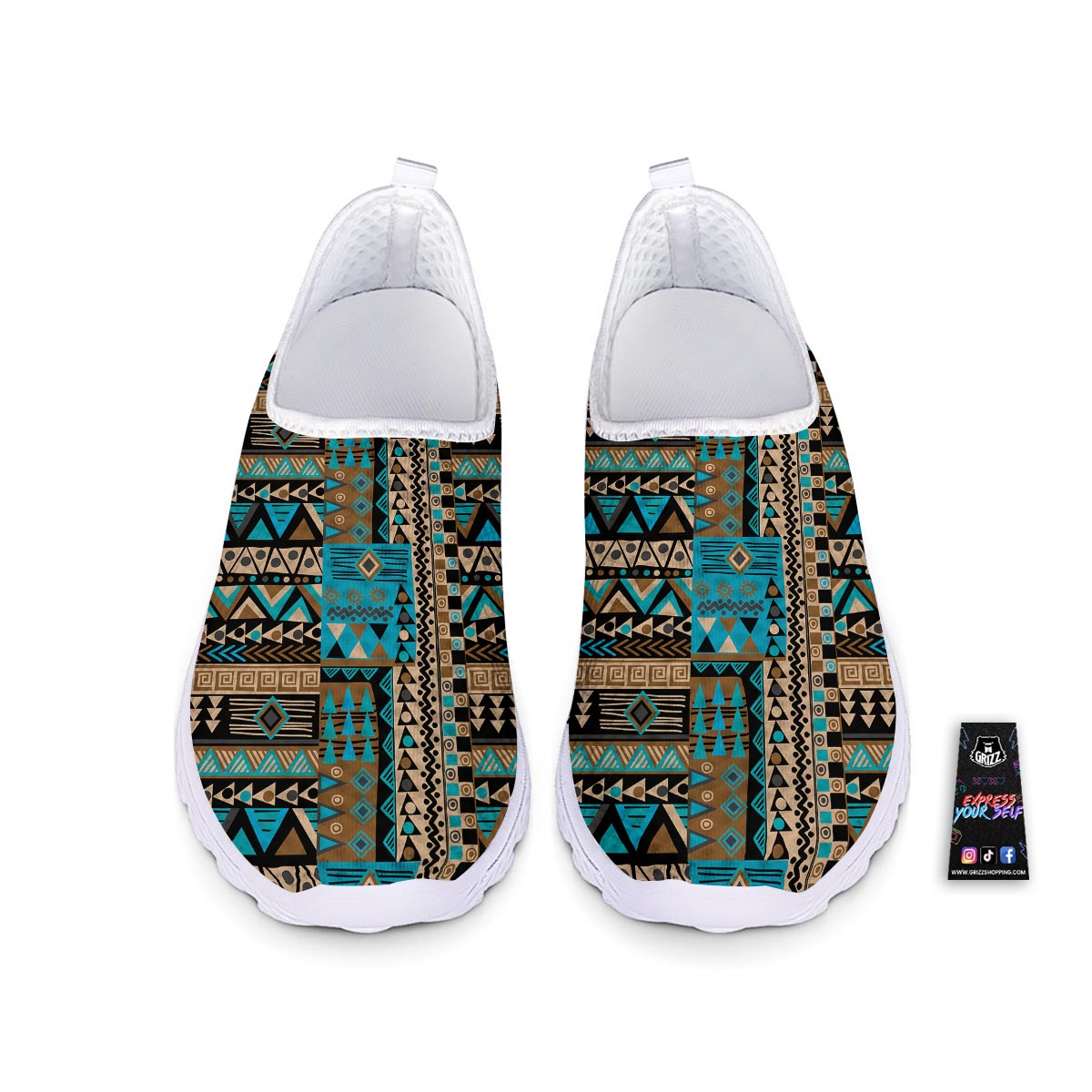 Aztec Brown And Teal Print Pattern Nurse Shoes-grizzshop