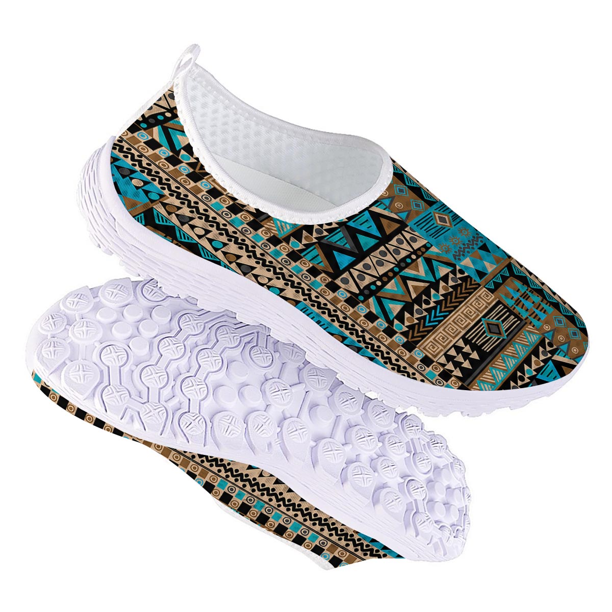 Aztec Brown And Teal Print Pattern Nurse Shoes-grizzshop