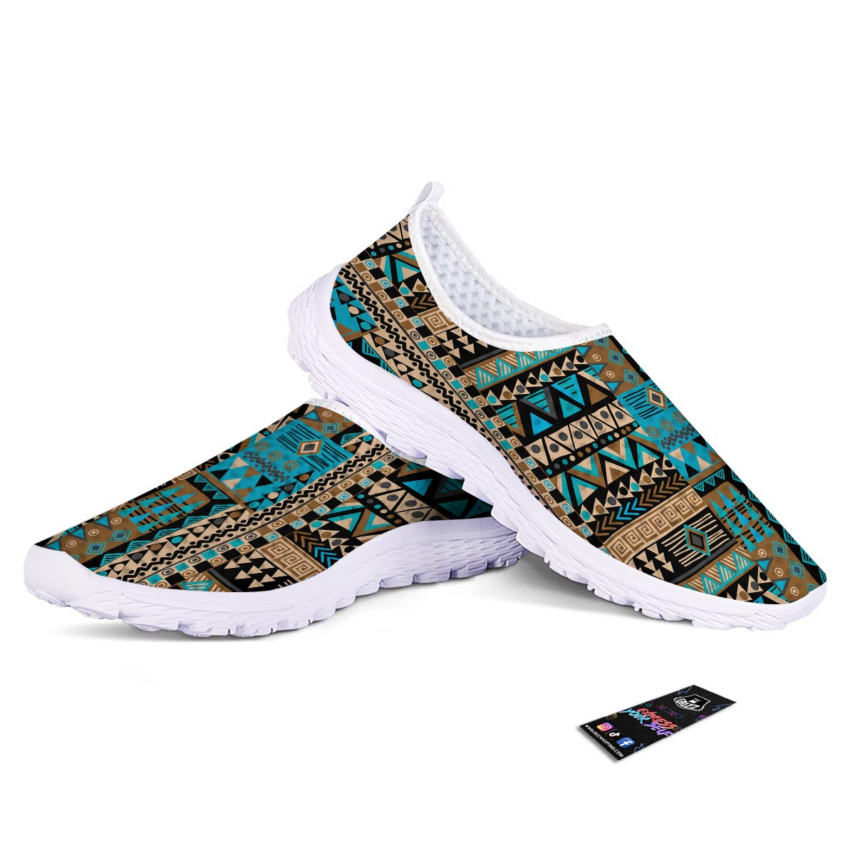 Aztec Brown And Teal Print Pattern Nurse Shoes-grizzshop