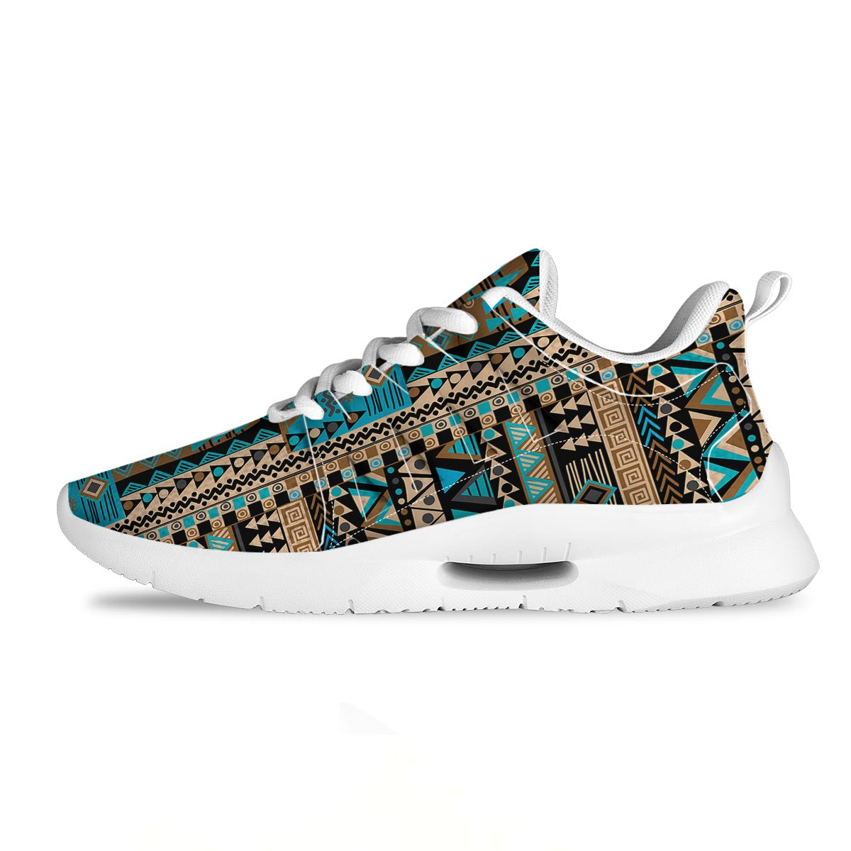 Aztec Brown And Teal Print Pattern Tennis Shoes-grizzshop