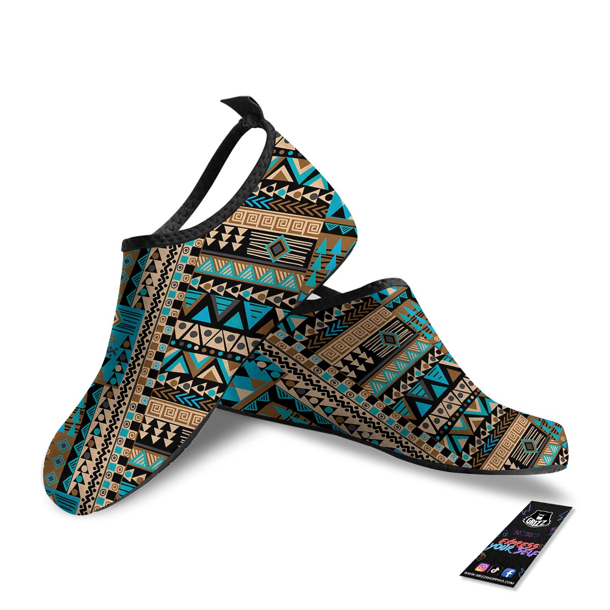 Aztec Brown And Teal Print Pattern Water Shoes-grizzshop