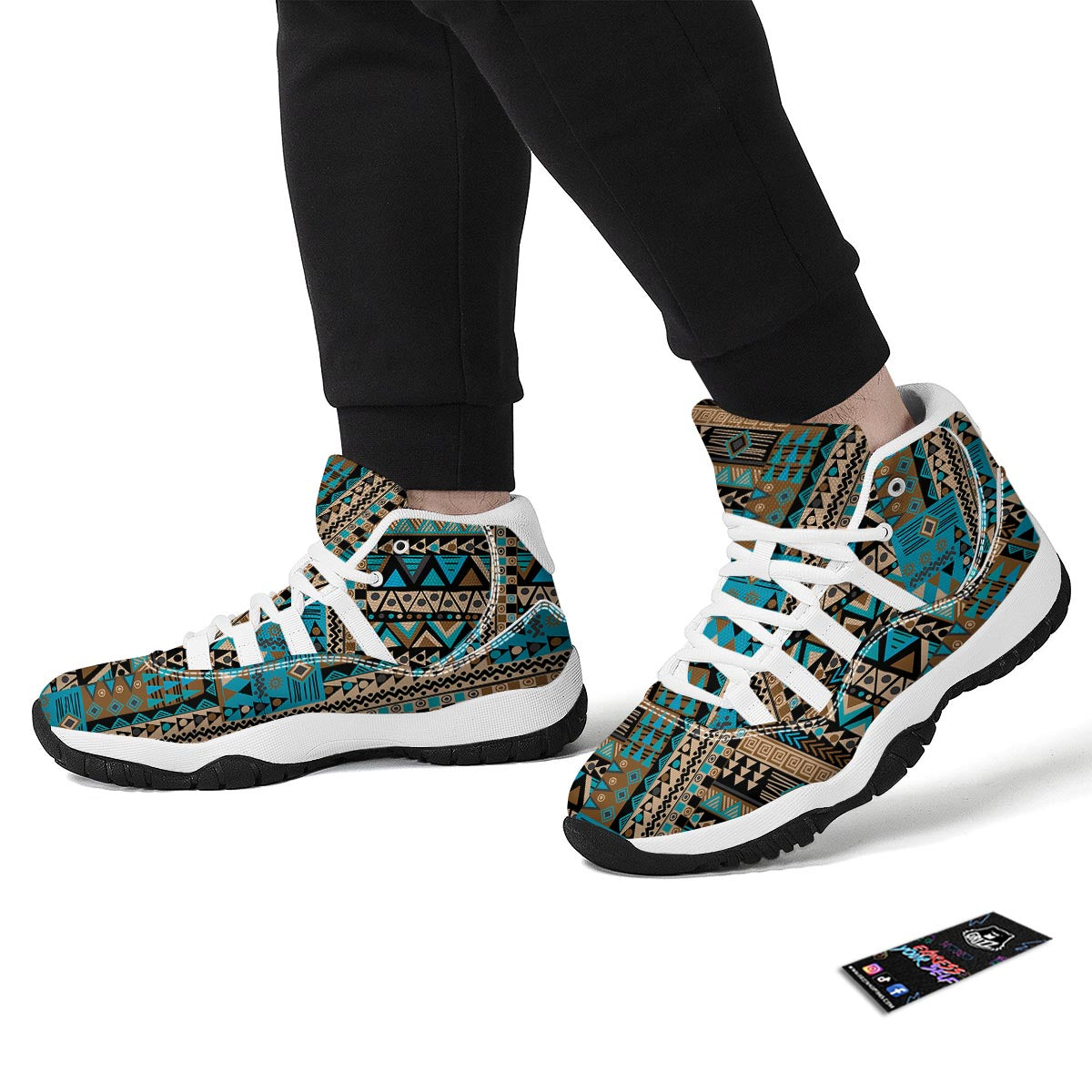 Aztec Brown And Teal Print Pattern White Bball Shoes-grizzshop