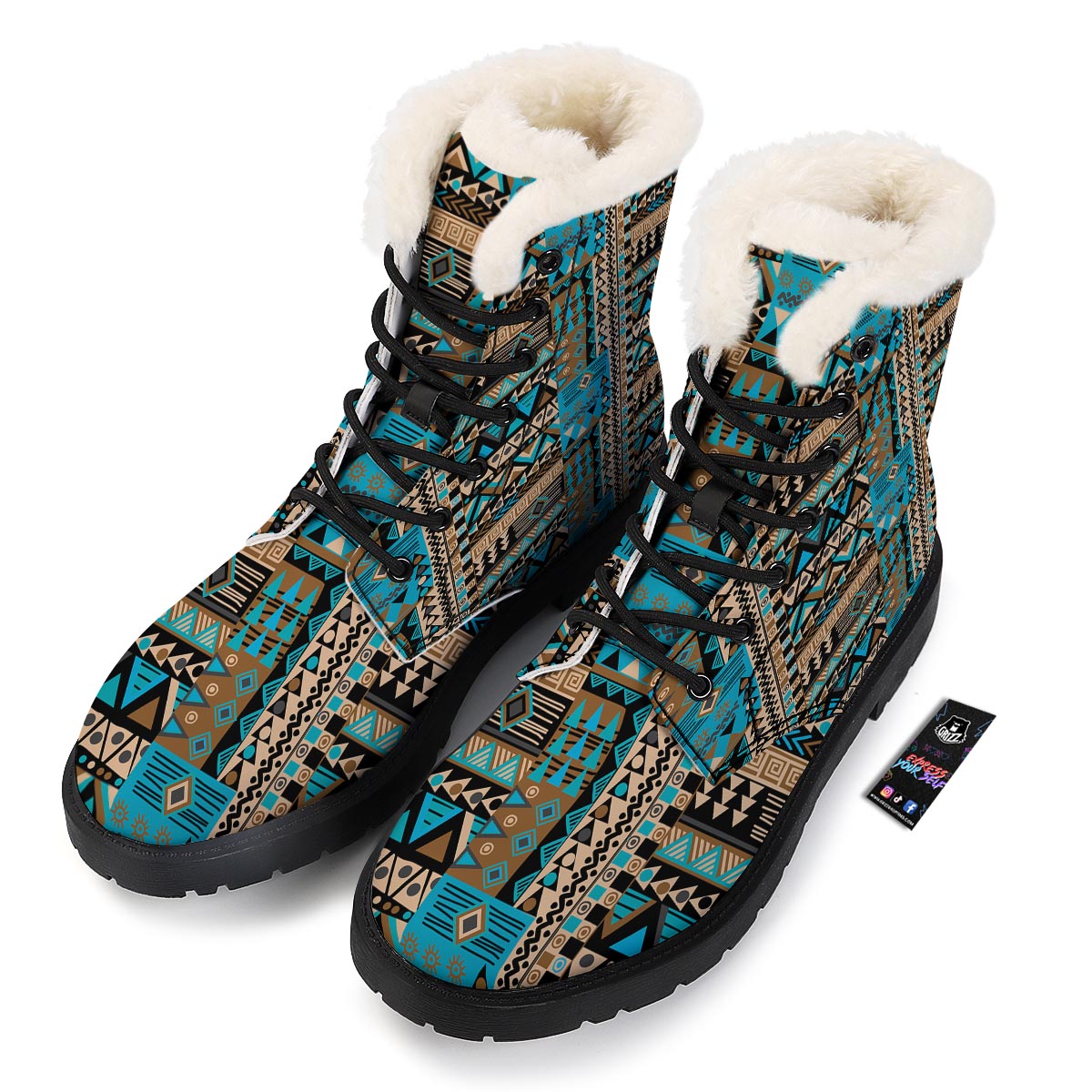Aztec Brown And Teal Print Pattern Winter Boots-grizzshop