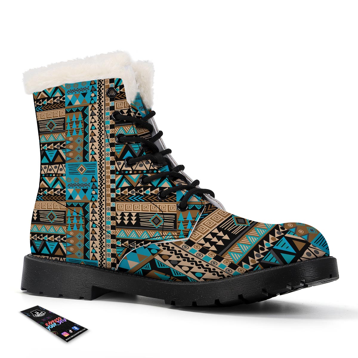 Aztec Brown And Teal Print Pattern Winter Boots-grizzshop
