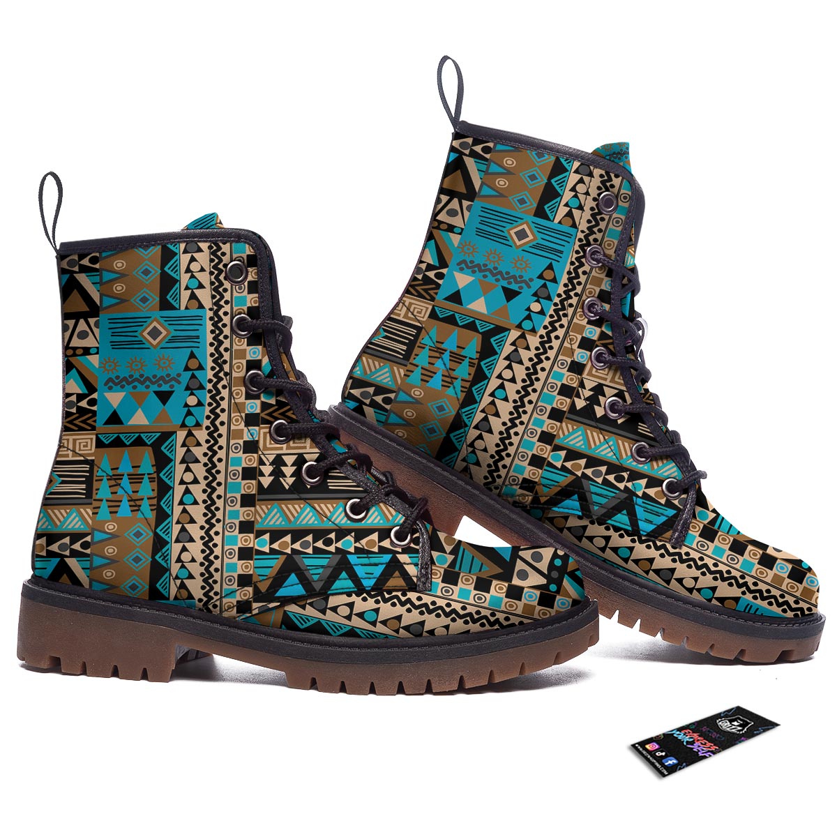 Aztec Brown And Teal Print Pattern Work Boots-grizzshop