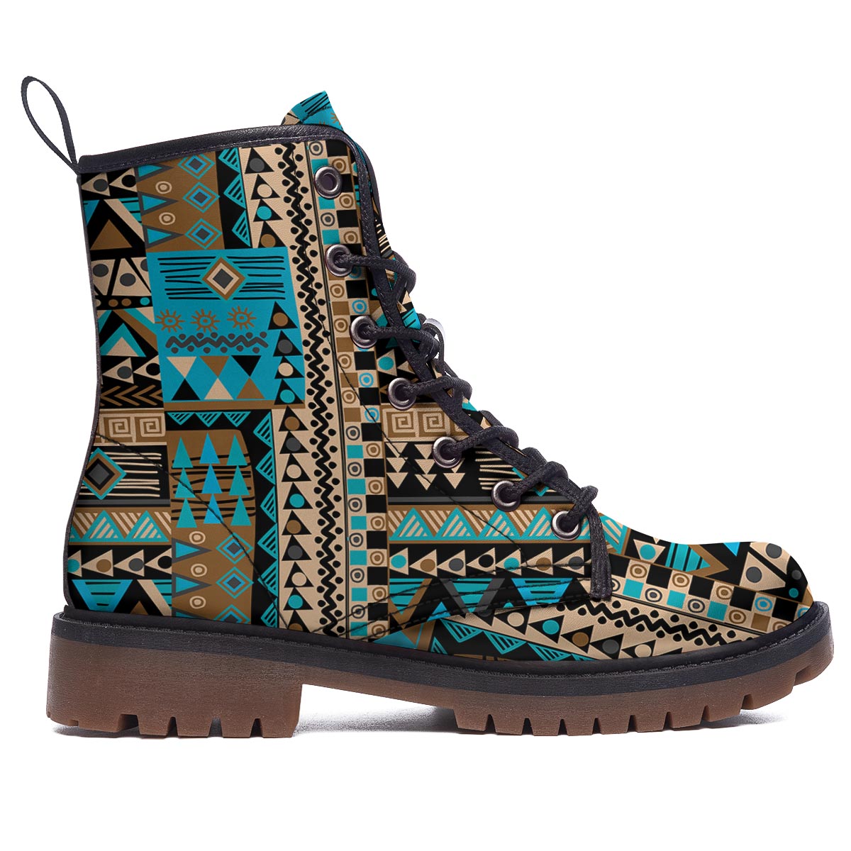 Aztec Brown And Teal Print Pattern Work Boots-grizzshop