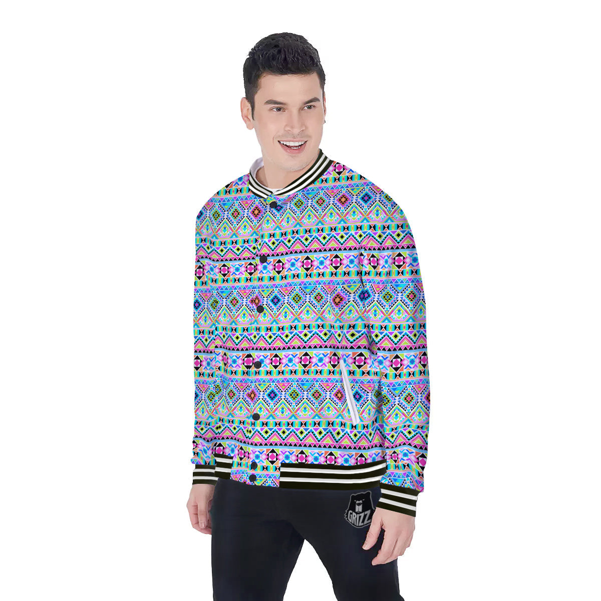 Aztec Colorful Print Pattern Baseball Jacket-grizzshop