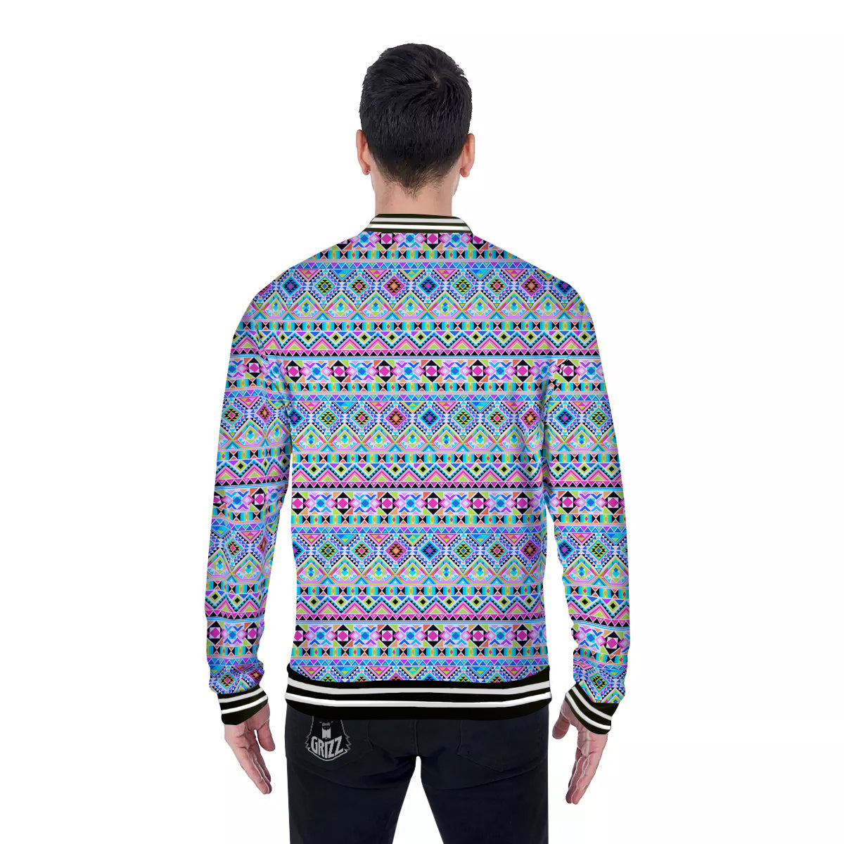 Aztec Colorful Print Pattern Baseball Jacket-grizzshop