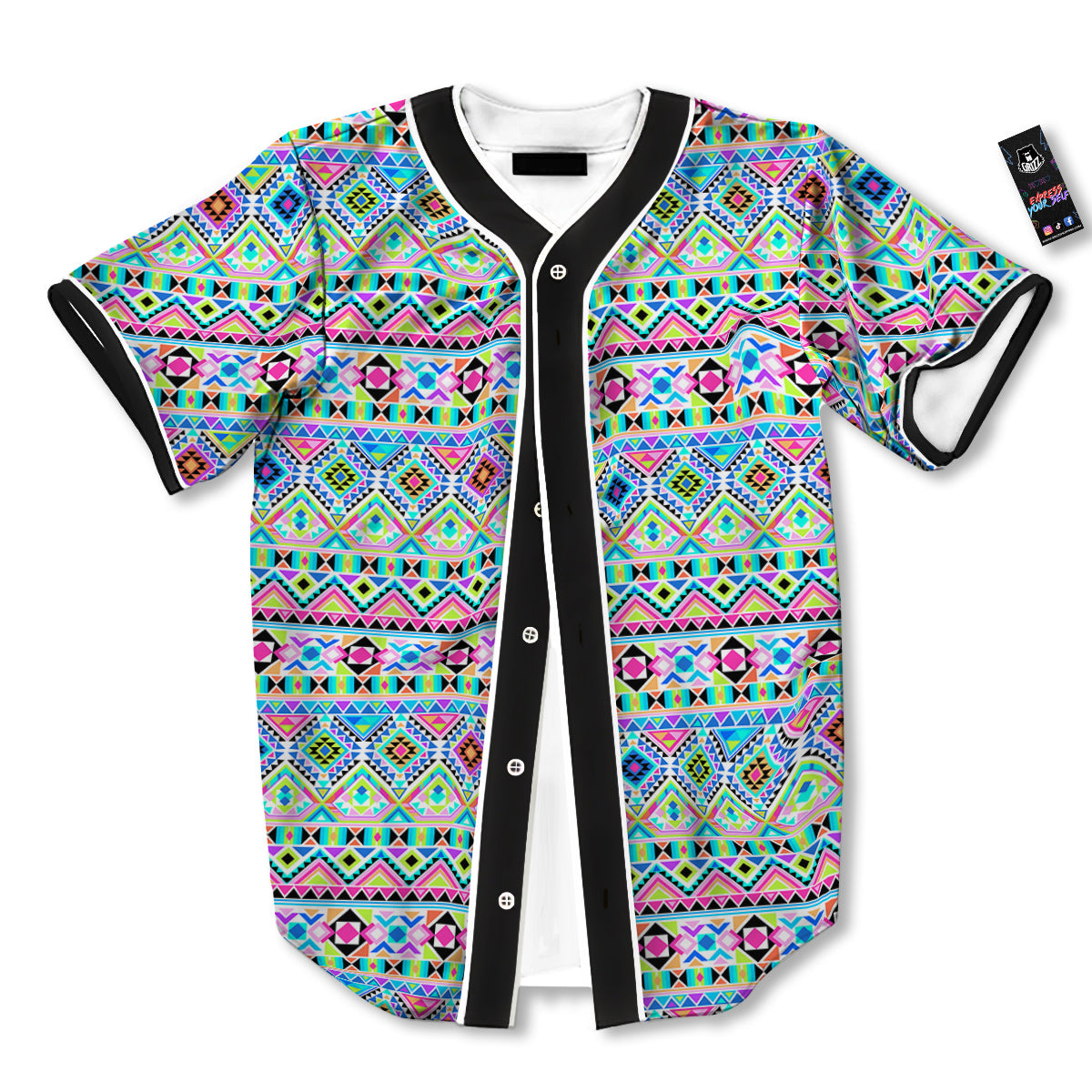 Aztec Colorful Print Pattern Baseball Jersey-grizzshop