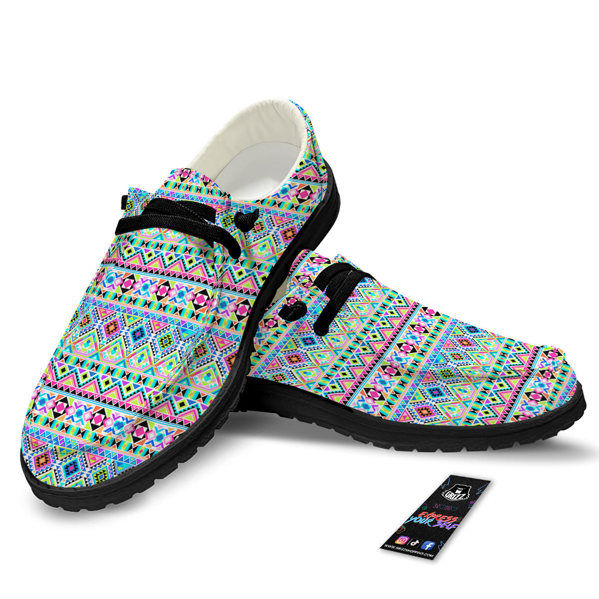 Aztec Colorful Print Pattern Black Loafers-grizzshop