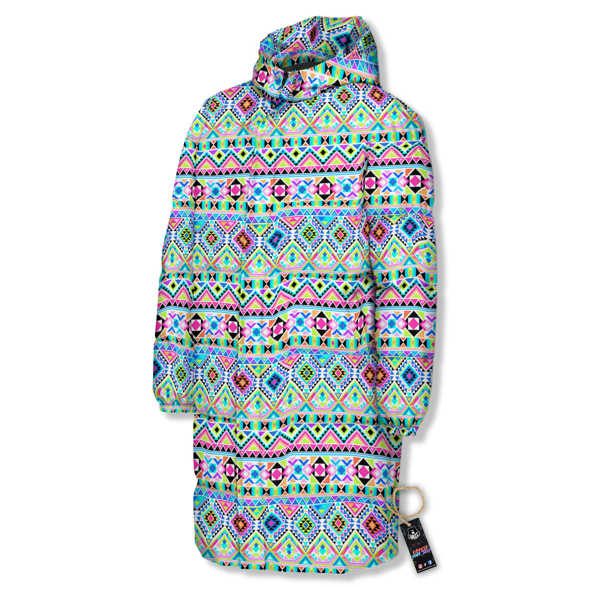 Aztec Colorful Print Pattern Long Down Jacket-grizzshop