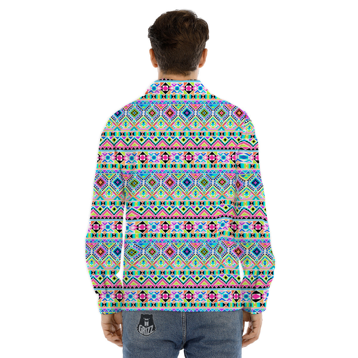 Aztec Colorful Print Pattern Men's Dress Shirts-grizzshop