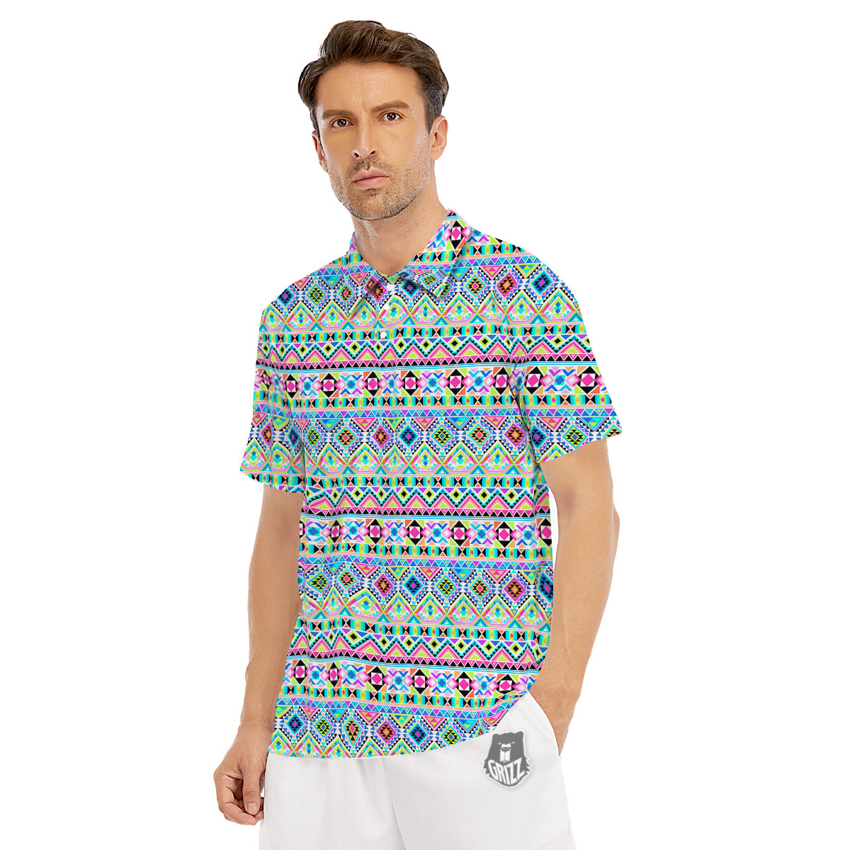 Aztec Colorful Print Pattern Men's Golf Shirts-grizzshop