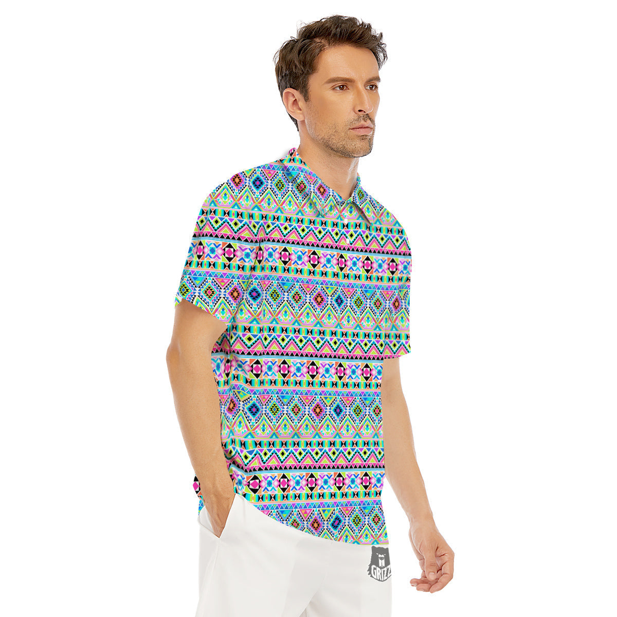 Aztec Colorful Print Pattern Men's Golf Shirts-grizzshop